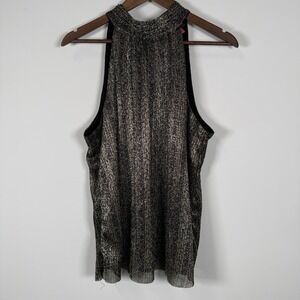 Vince Camuto Women's Halter Black Gold Metallic Holiday Sleeveless Bow Size L